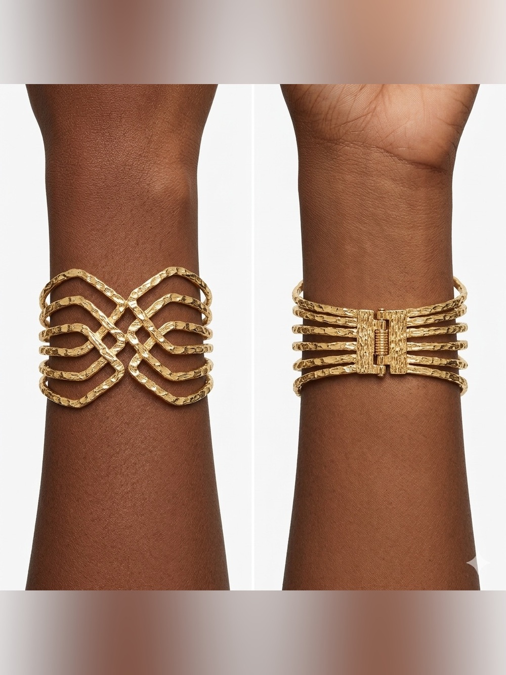 Gold Tone Textured Multi-Strand Hinged Cuff Bracelet
